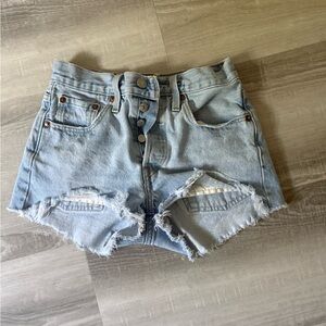 Levi's Light Blue Distressed Denim Shorts